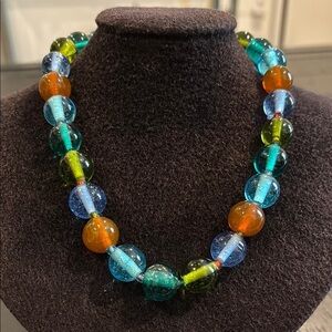 Vintage Glass Colorful Marble Retro Multicolor Beaded Necklace​​